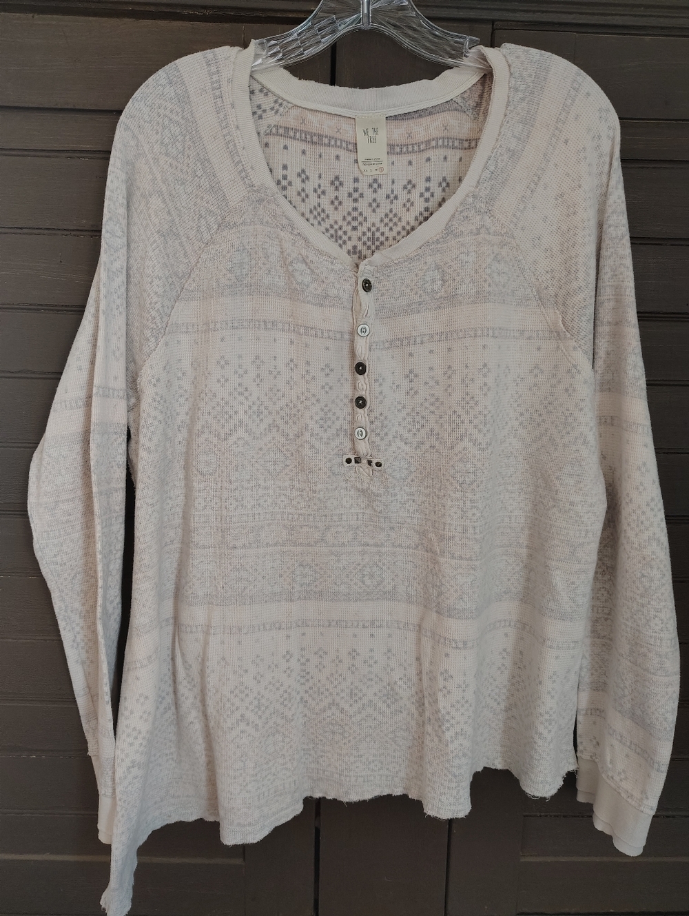 We The Free Raw Edge Henley Top Size Large